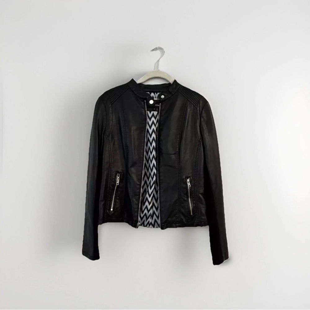 Black Rivet Black Leather Moto Jacket with Sleek Finish